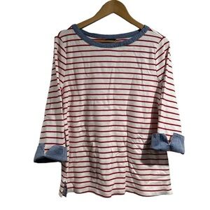 Nautica striped shirt contrasting chambray cuff collar red white blue xl